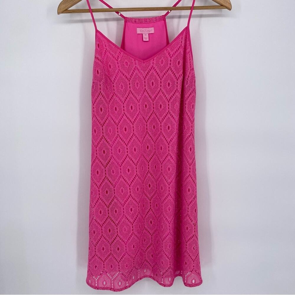 Lilly Pulitzer Dress Dusk Pink Metallic XS Lace Sleeveless Shift Mini Slip Pop - Picture 7 of 11